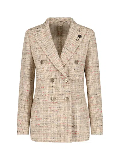 Lardini Longline Tweed Blazer Button Detailing Lapels In Neutral