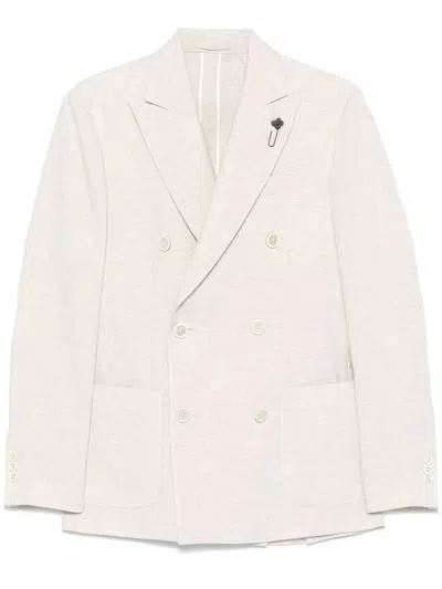 Lardini Double-breasted Blazer In Neutrals