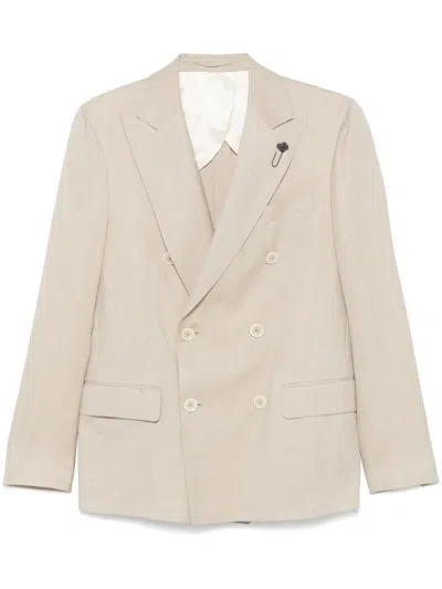 Lardini Double-breasted Blazer In Neutrals