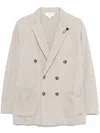 Lardini Double-breasted Linen Jacket With Brooch Detail And English Vents In Neutral
