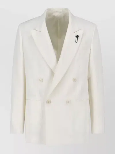 Lardini Double Breasted Blazer Notch Lapel Design In White
