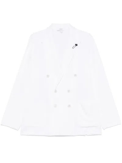 Lardini Double-breasted Linen Jacket With Brooch Detail In White