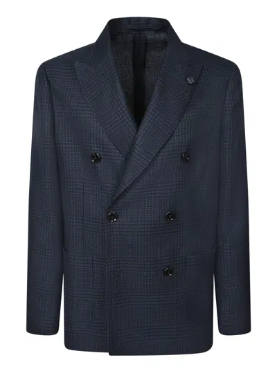 LARDINI DOUBLE-BREASTED BLUE WOOL JACKET