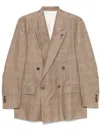 Lardini Double-breasted Brown Jacket With Textured Plaid Pattern In Pink