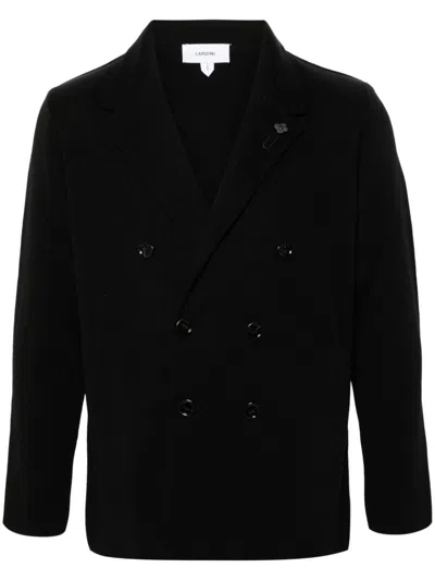 Lardini Double Breasted Cotton Knit Blazer In Black