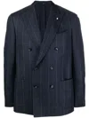 Lardini Double-breasted Checked Blazer In Blau
