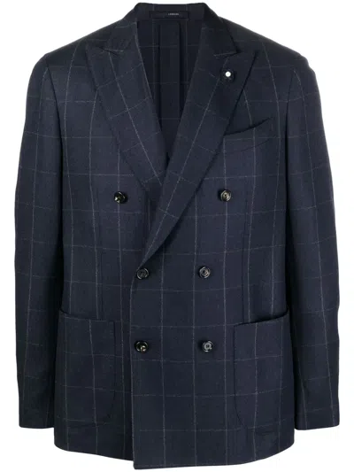 Lardini Double-breasted Checked Blazer In Blau