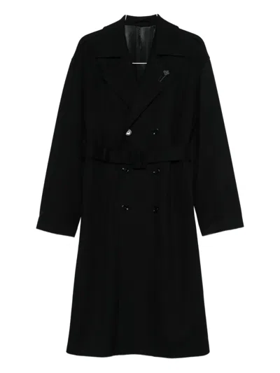 Lardini Double-breasted Coat In Black