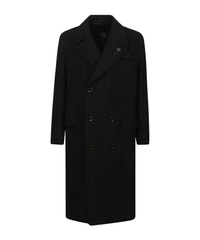 Lardini Double-breasted Coat In Black