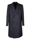 Lardini Double-breasted Coat In Herringbone Fabric In Blue