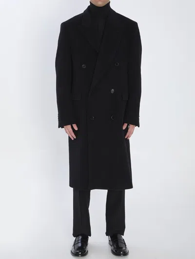 Lardini Virgin Wool Double-breasted Outerwear Coat In Black