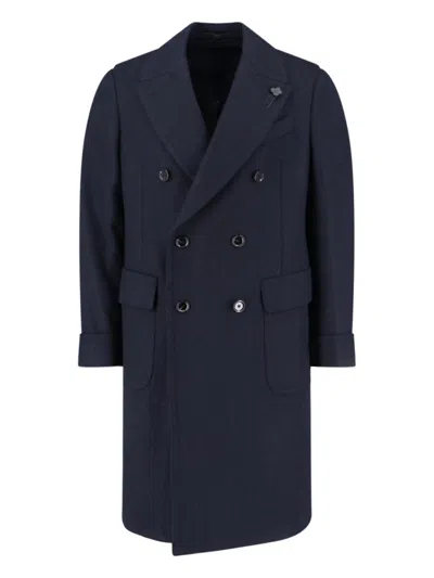LARDINI LARDINI DOUBLE-BREASTED COAT – NAVY