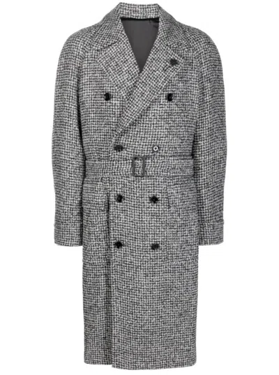 LARDINI DOUBLE-BREASTED COAT WITH TEXTURED FABRIC