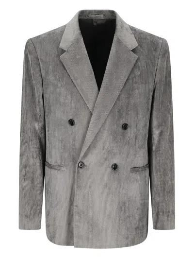 Lardini Double-breasted Corduroy Jacket In Gray
