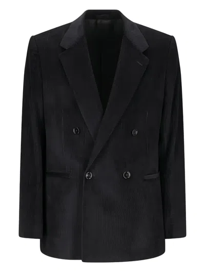 Lardini Double-breasted Corduroy Jacket In Black