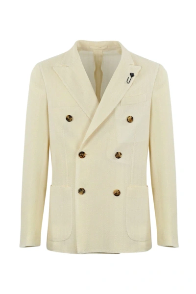Lardini Double-breasted Cotton Jacket In Bianco