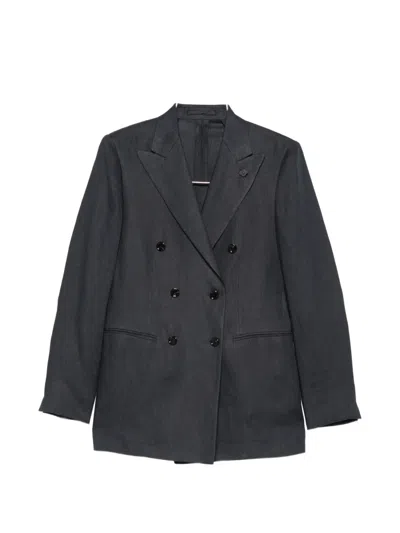 Lardini Double-breasted Flower-pin Blazer In Black