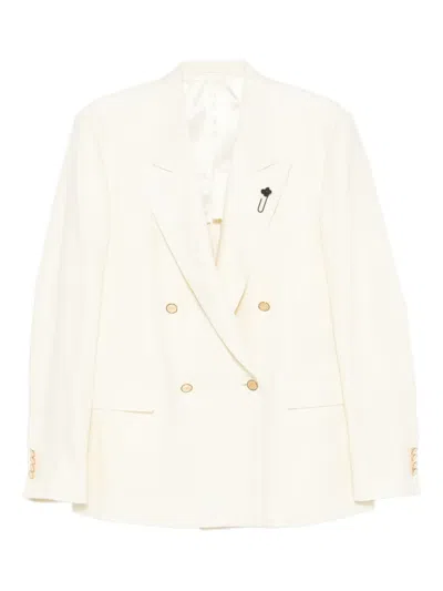 Lardini Double-breasted Gold-button Blazer In Neutral