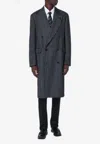 Lardini Grey Herringbone Double-breasted Coat In Gray