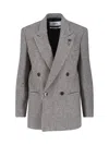 Lardini Double-breasted Houndstooth Blazer With Metal Logo Detail In Gray