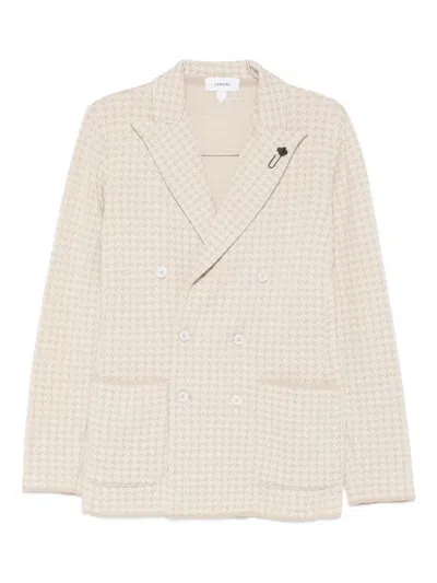 Lardini Double-breasted Houndstooth Jacket In Neutral