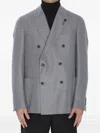 Lardini Double-breasted Virgin Wool Jacket With Peaked Lapels In Gray