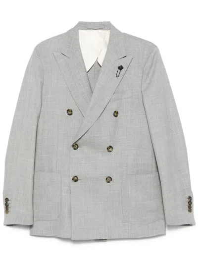 Lardini Double-breasted Jacket In Grey Wool And Silk In Gray
