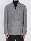 Lardini Double-breasted Virgin Wool Jacket With Peaked Lapels In Gray