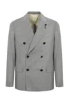 Lardini Double-breasted Jacket In Wool Silk And Linen In Gray
