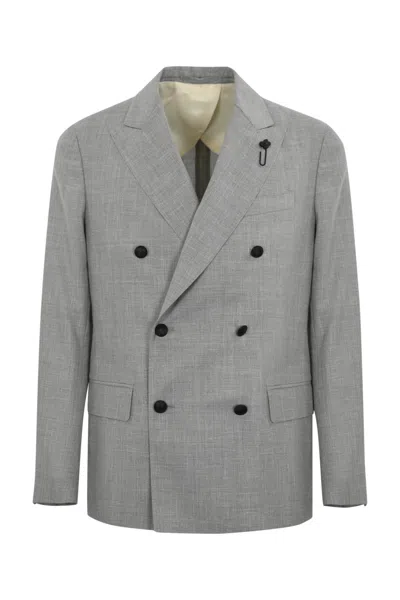 LARDINI DOUBLE-BREASTED JACKET IN WOOL, SILK AND LINEN