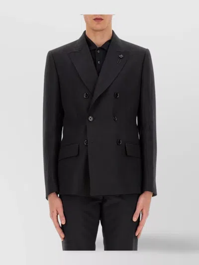 Lardini Double-breasted Jacket Tailored Flap Pockets In Black