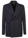 Lardini Double-breasted Knit Jacket In Blue