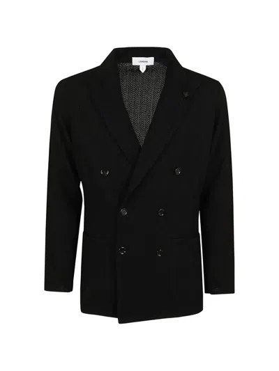 Lardini Double Breasted Jacquard Knitted Jacket In Black