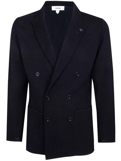 Lardini Double Breasted Jacquard Knitted Jacket In Black