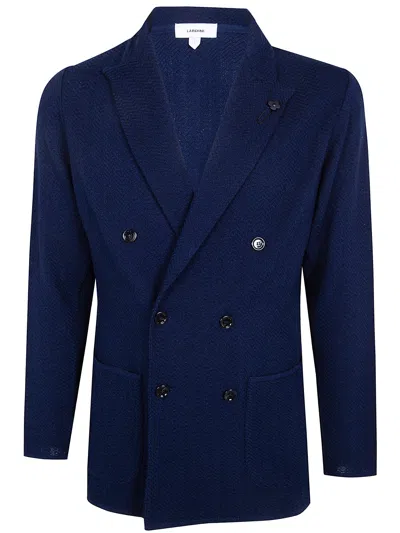 Lardini Double Breasted Jacquard Knitted Jacket In Blue