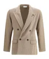 Lardini Ribbed Double-breasted Jacket In Neutral