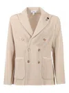Lardini Double-breasted Knit Jacket With Textured Waffle Pattern In Neutral