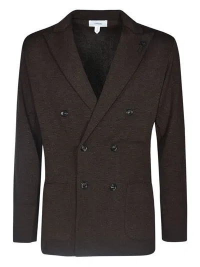 Lardini Double-breasted Knitted Blazer In Brown