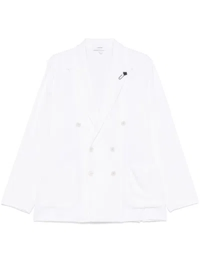 Lardini Double-breasted Linen Jacket In White