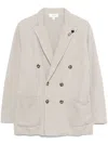 Lardini Double-breasted Linen Jacket With Brooch Detail And English Vents In Neutral