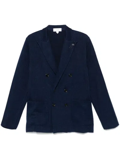 Lardini Double Breasted Cotton Knit Blazer In Blue
