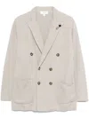 Lardini Double-breasted Linen Jacket With Brooch Detail And English Vents In Neutral