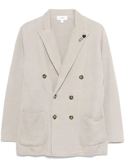 Lardini Double-breasted Linen Jacket With Brooch Detail And English Vents In White