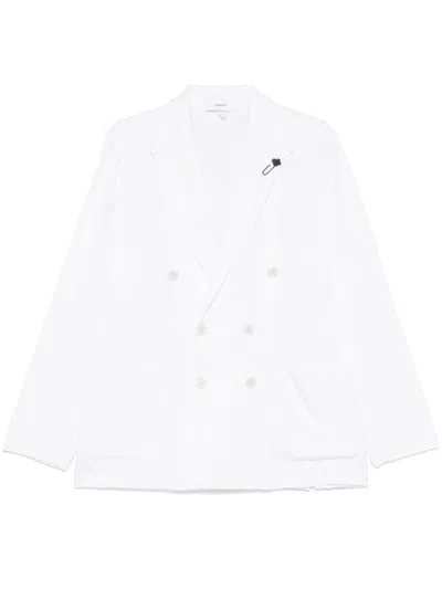 LARDINI DOUBLE-BREASTED LINEN JACKET WITH BROOCH DETAIL