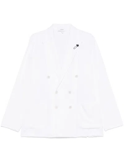 LARDINI LARDINI DOUBLE-BREASTED LINEN JACKET WITH BROOCH DETAIL