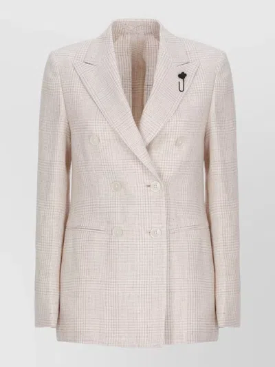 Lardini Double Breasted Linen Wool Tailored Blazer In Pink
