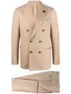 Lardini Double-breasted Logo-plaque Suit In Nude