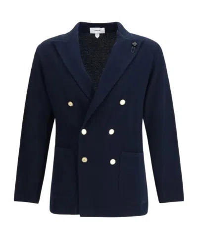 Lardini Double-breasted Long-sleeved Blazer In Blue