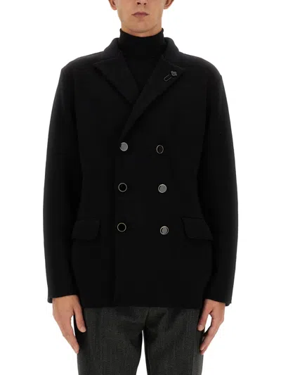 Lardini Double-breasted Peacoat In Black