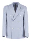 Lardini Double Breasted Peak Lapel Blazer In Blue